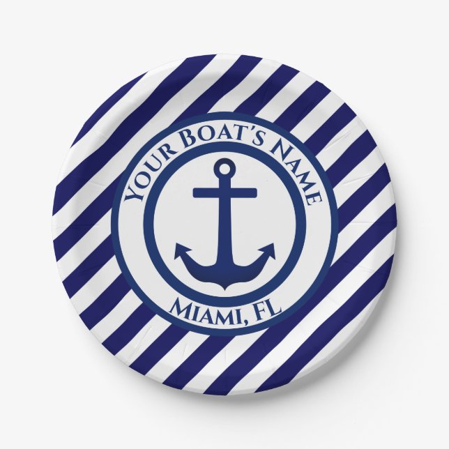 Anchor Stamp and Diagonal Stripes Custom Paper Plates (Front)