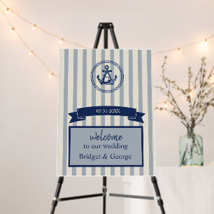 Anchor Stripe Maritime Destination Wedding welcome Foam Board