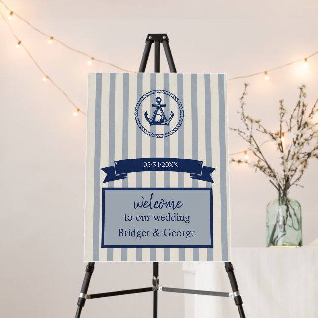 Anchor Stripe Maritime Destination Wedding welcome Foam Board (In Situ (Stand))