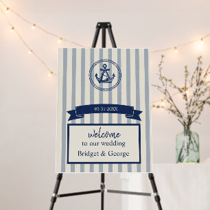 Anchor Stripe Maritime Destination Wedding welcome Foam Board