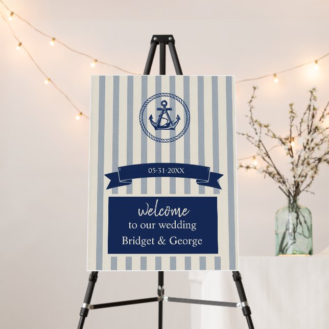 Anchor Stripe Maritime Destination Wedding welcome Foam Board (In Situ (Stand))
