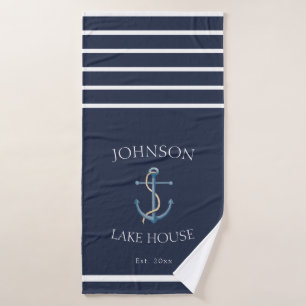 Anchor Striped Lake House Navy Bath Towel