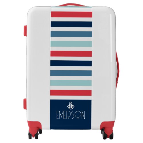 Anchor Striped Monogram Nautical Luggage