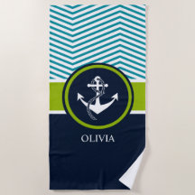 ANCHOR STRIPED NAUTICAL MONOGRAM GREEN AND NAVY