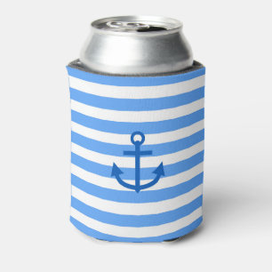 Anchor Stripes Blue & White Can Cooler