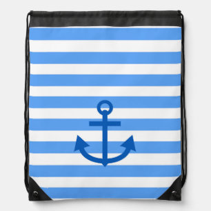 Anchor Stripes Blue & White Drawstring Bag