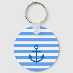 Anchor Stripes Blue & White Keychain