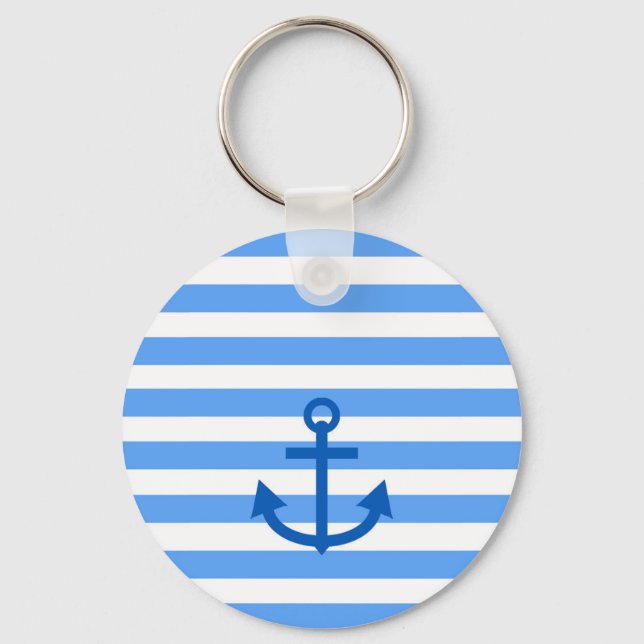 Anchor Stripes Blue & White  Keychain (Front)