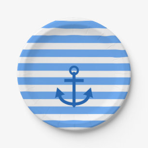 Anchor Stripes Blue & White Paper Plates