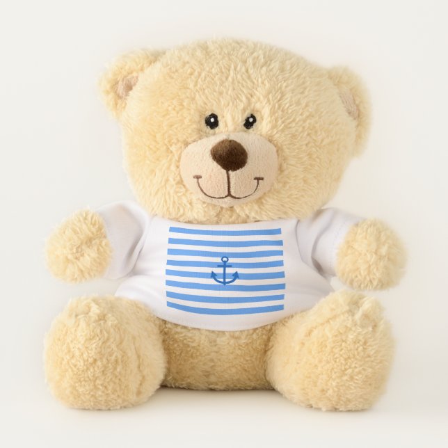 Anchor Stripes Blue & White  Teddy Bear (Front)