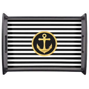 Anchor & Stripes Nautical Theme Serving Tray