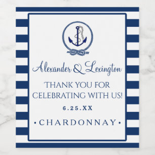 Anchor Stripes Nautical Wedding Customize Color Wine Label