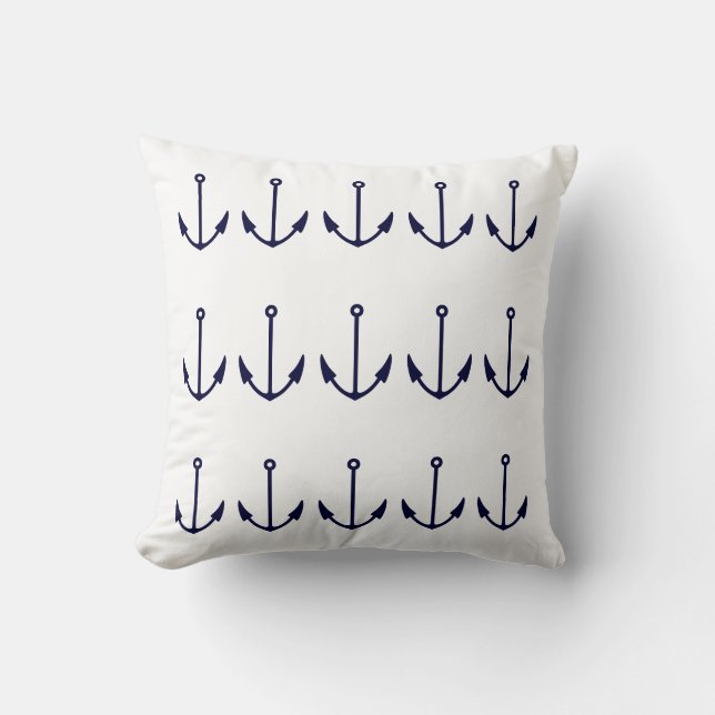 Anchor stripes WHITE on NAVY BLUE PILLOW (Front)