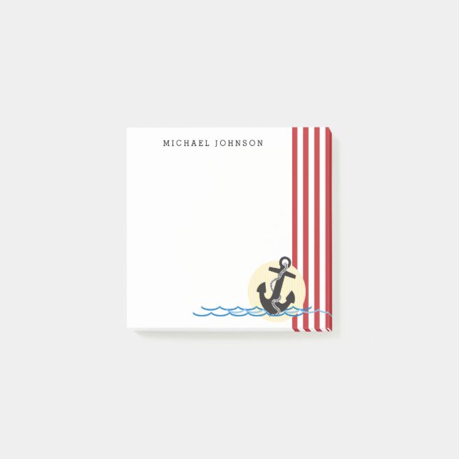 Anchor, Sun and Water Nautical Personalized Post-it Notes (Front)
