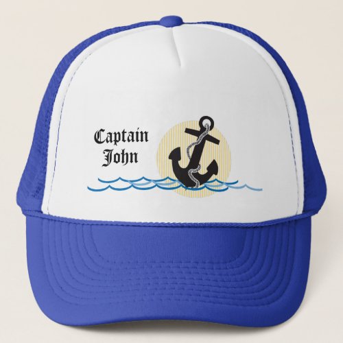 Anchor Sun and Water Personalized Captain Trucker Hat