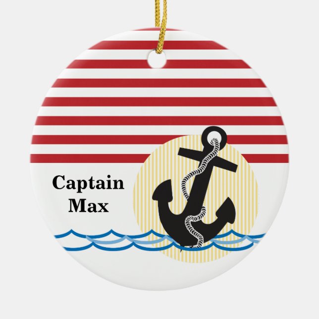 Anchor, Sun and Water Personalized Ceramic Ornament (Front)