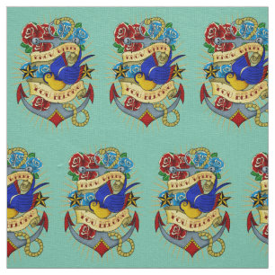 Anchor, Swallow and Roses Fabric