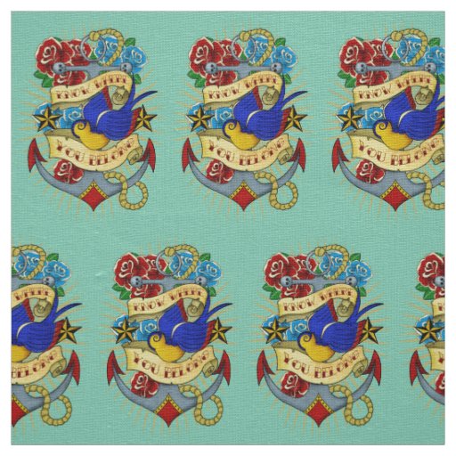 Anchor, Swallow and Roses Fabric