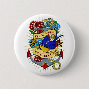 Anchor, Swallow and Roses Pinback Button