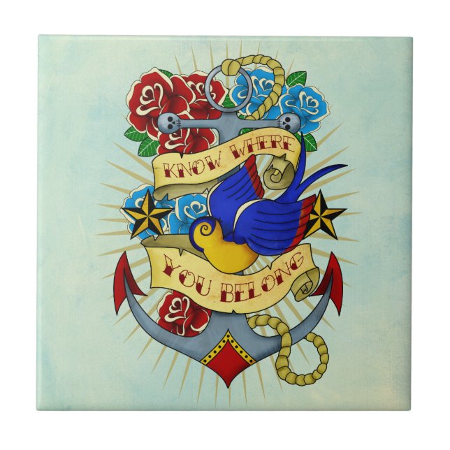 Anchor, Swallow and Roses Tile (Front)