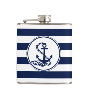 Anchor Symbol Blue And White Stripes Sailor Style Flask