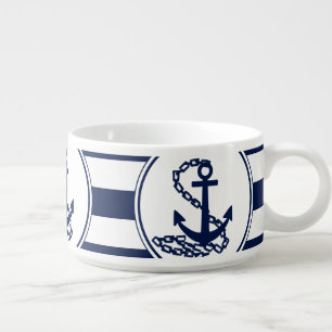 Anchor Symbol Blue/ White Stripes Nautical Style Bowl