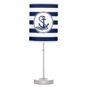 Anchor Symbol Blue/ White Stripes Nautical Style Table Lamp