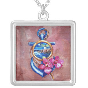 Anchor Tattoo Silver Plated Necklace