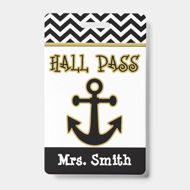 Anchor Teacher Hall Pass for Classroom Badge (Front)