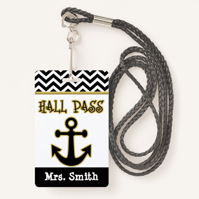 Anchor Teacher Hall Pass for Classroom Badge (Front with Lanyard)