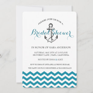 Anchor Teal Blue Chevron Nautical Bridal Shower Invitation
