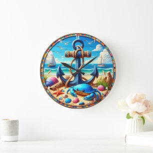 Anchor-Themed Beach Coastal Design Elements Large Clock