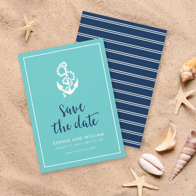 Anchor Turquoise and Blue Script Save the Date (Creator Uploaded)
