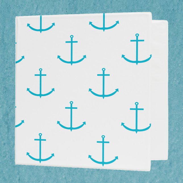 Anchor Turquoise Pattern 3 Ring Binder (A binder with a turquoise anchor pattern)