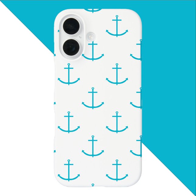 Anchor Turquoise Pattern Case-Mate iPhone Case (A phone case with a pattern of turquoise boat anchors)