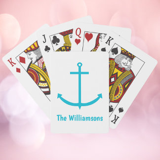 Anchor Turquoise Pattern Personalize Poker Cards