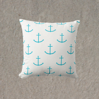 Anchor Turquoise Pattern Throw Pillow