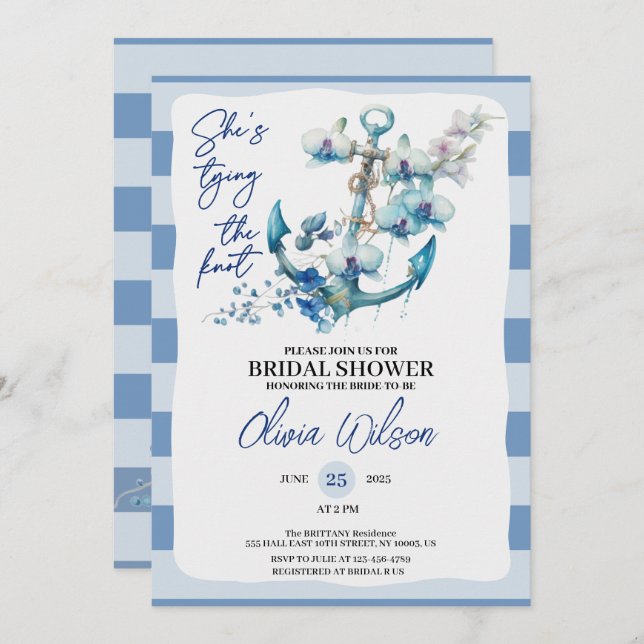 Anchor Tying the Knot Nautical Bridal Shower  Invitation (Front/Back)