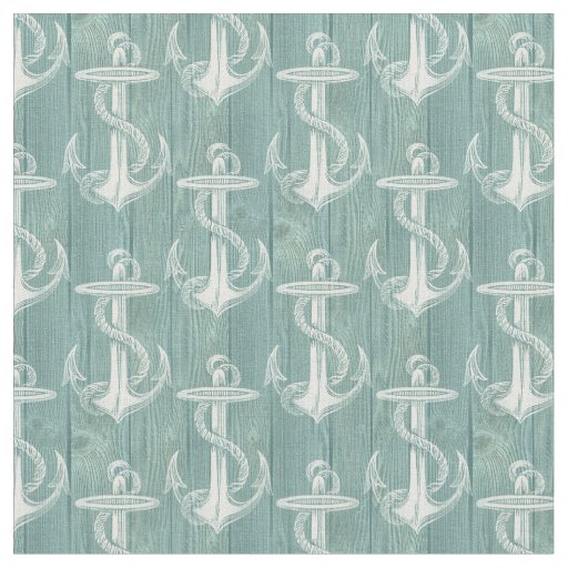 Anchor Vintage Aqua Green Wood Beach Fabric