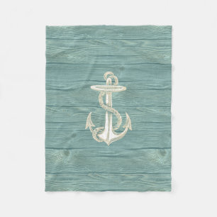 Anchor Vintage Aqua Wood Beach Fleece Blanket