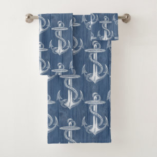 Anchor Vintage Blue Wood Beach Bath Towels
