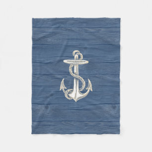 Anchor Vintage Blue Wood Beach Fleece Blanket