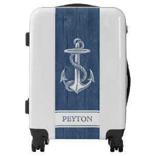 Anchor Vintage Blue Wood Beach Personalize Luggage