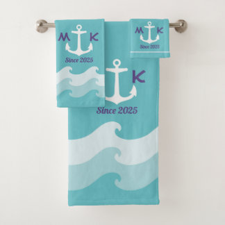 Anchor Waves Nautical Ship Boat Yacht Monogram Bath Towel Set