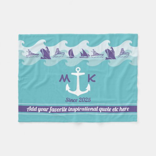 Anchor Waves Nautical Ship Boat Yacht Monogram Fleece Blanket
