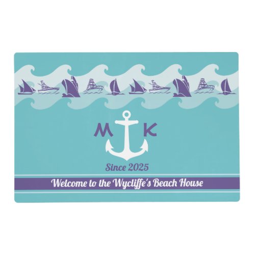 Anchor Waves Nautical Ship Boat Yacht Monogram Placemat