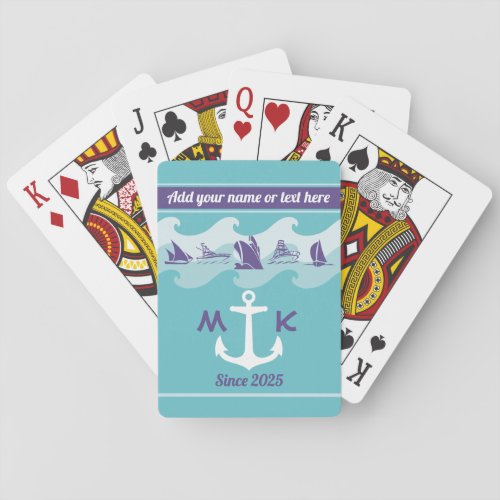 Anchor Waves Nautical Ship Boat Yacht Monogram Playing Cards