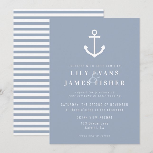 Anchor Wedding Invitation Nautical Coastal Wedding (Front/Back)