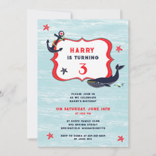 Anchor Whale Birthday Party Flat Invitation