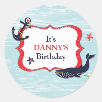 Anchor Whale Birthday Party Stickers by all_items at Zazzle